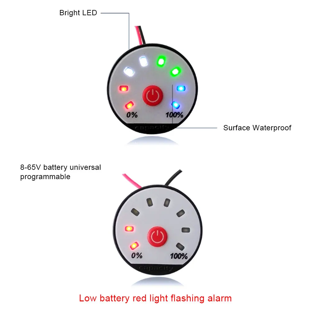 Programowalny 4.2V 7.4V 12V 16.8V 22V 24V 36V LED litowo/akumulator kwasowo-ołowiowy wskaźnik pojemności wyświetlacz miernik poziomu mocy