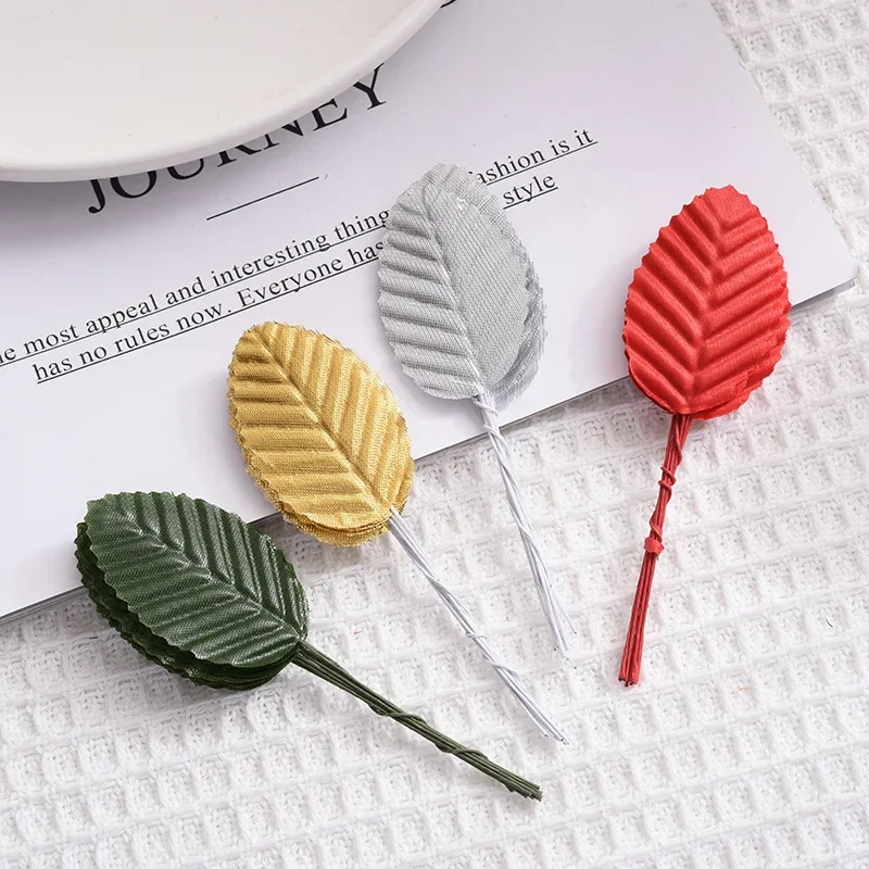 

12pcs 4cm Silk Leaf Shaped Handmade Fleurs Scrapbooking Artificial Flower For DIY Wedding Home Decoration Needlework Accessories