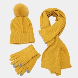 3 pezzi autunno inverno nuova sciarpa calda e spessa per adulti, cappello e guanto protezione per il collo, set traspiranti e antivento