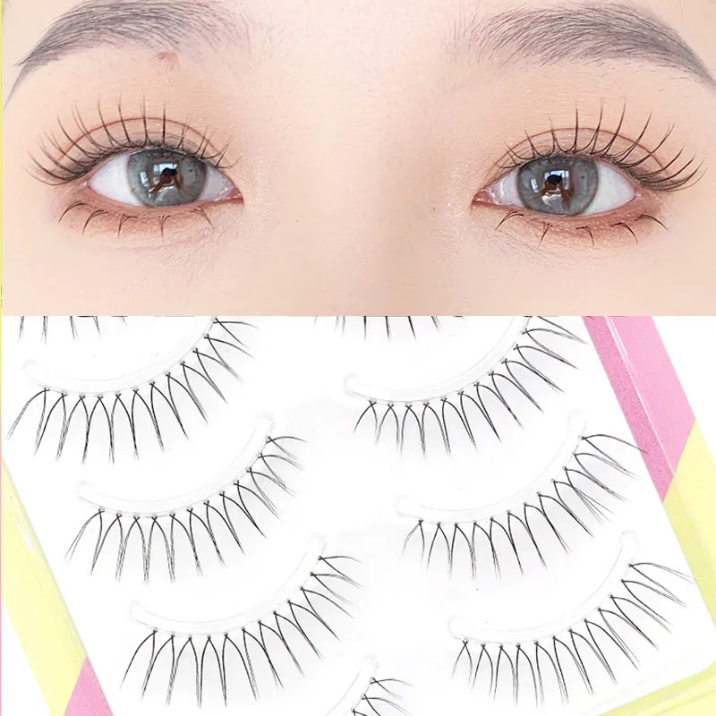 New 5 Pairs  False Eyelashes Extend Natural Soft Eye Lashes Handmade V-shaped Transparent Stem Daily Beauty Eyelashes Tool