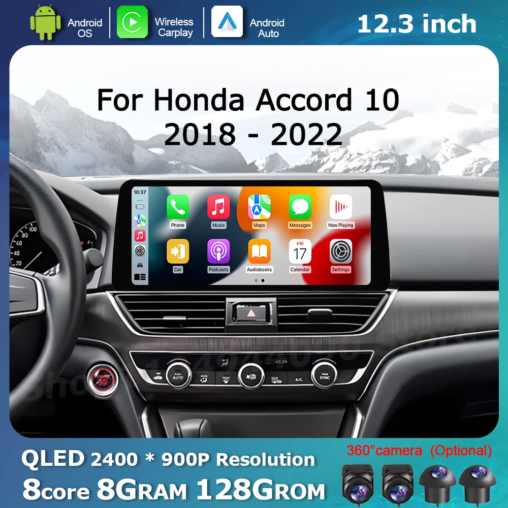 

Android OS QLED Car Touch Display Screen for Honda Accord 10 2018 - 2022 Multimedia Radio Player GPS Navigation Wireless Carplay
