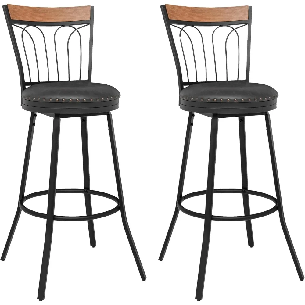 

Bar Stools,30" 360 Free Swivel Mid Century Bar Height Stools with Curved Back,PU Upholstered Armless Barstools