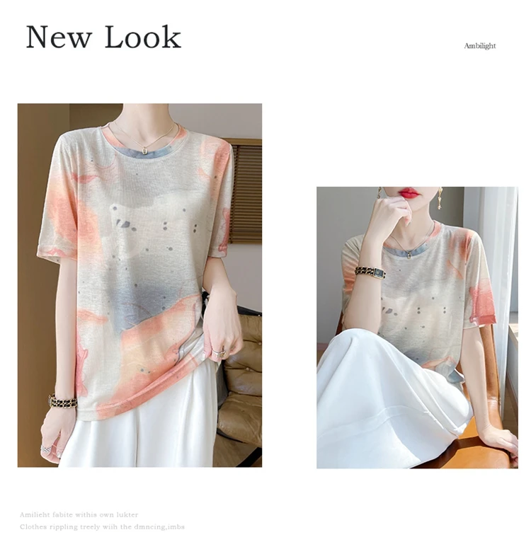 Summer Round Neck Acetic Acid Satin Short Sleeve T-shirt Women's Simple Half Sleeve White Blouse With Thin Inside