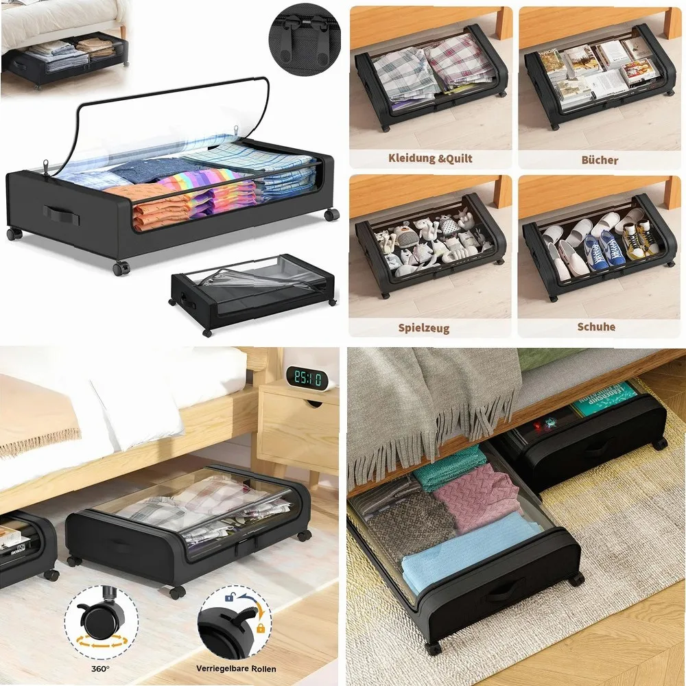 

Large Capacity Underbed Storage Box with Wheels, Dustproof Quilt Clothes Organizer Bag for Bedroom, Pulling Storage for Sundries