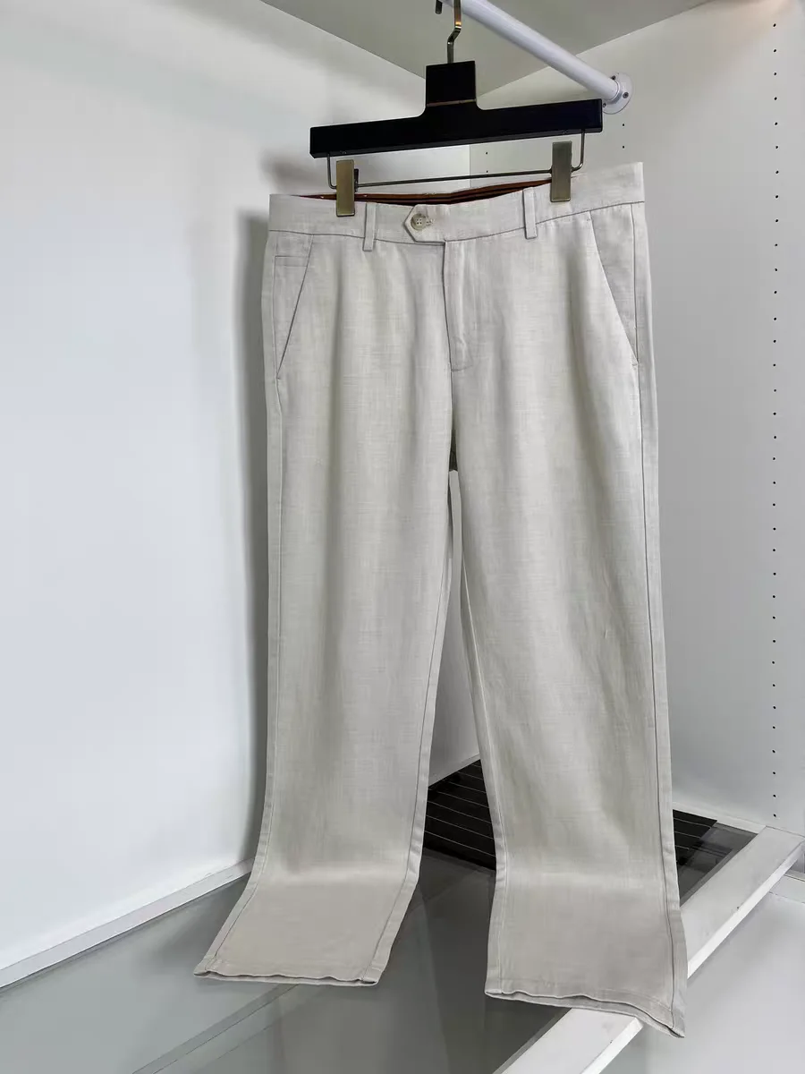 

Casual Linen Silk Straight Leg Trousers for Men Spring Summer Business Commute Simple Design Classic Style