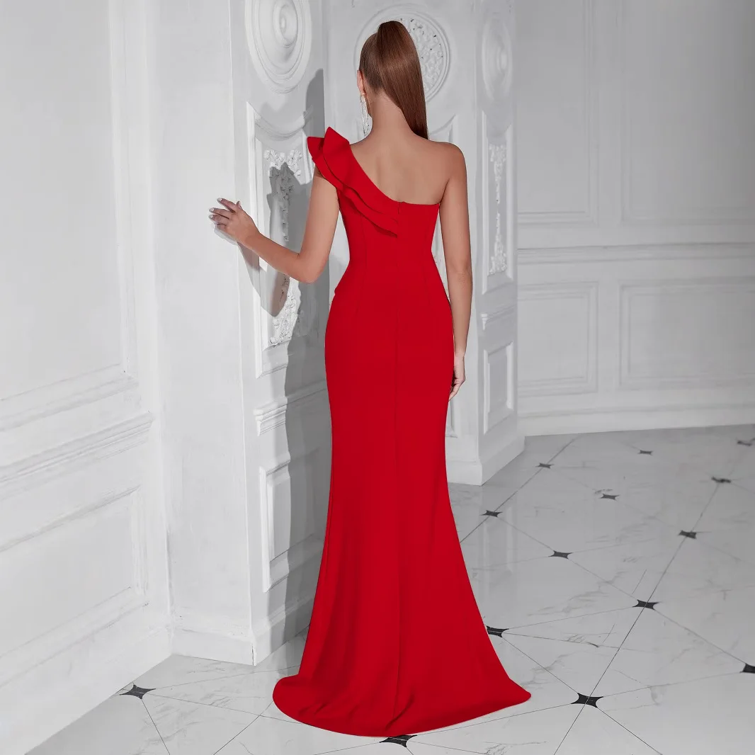 Sexy New Arrival Tee Dimensional Lace Trim Asymmetrical oulder Dr High Slit Host Gown Polyester Spring Faion