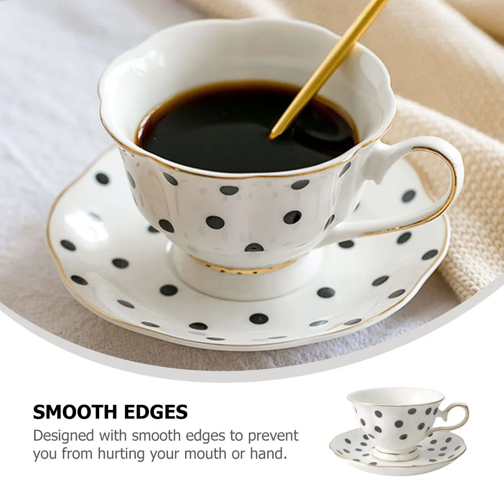 

1Set Stylish Ceramic Coffee Cup Set Polka Dot Design Sturdy Long Term Use Home Cafe Restaurant Tableware Coffee Cup Set