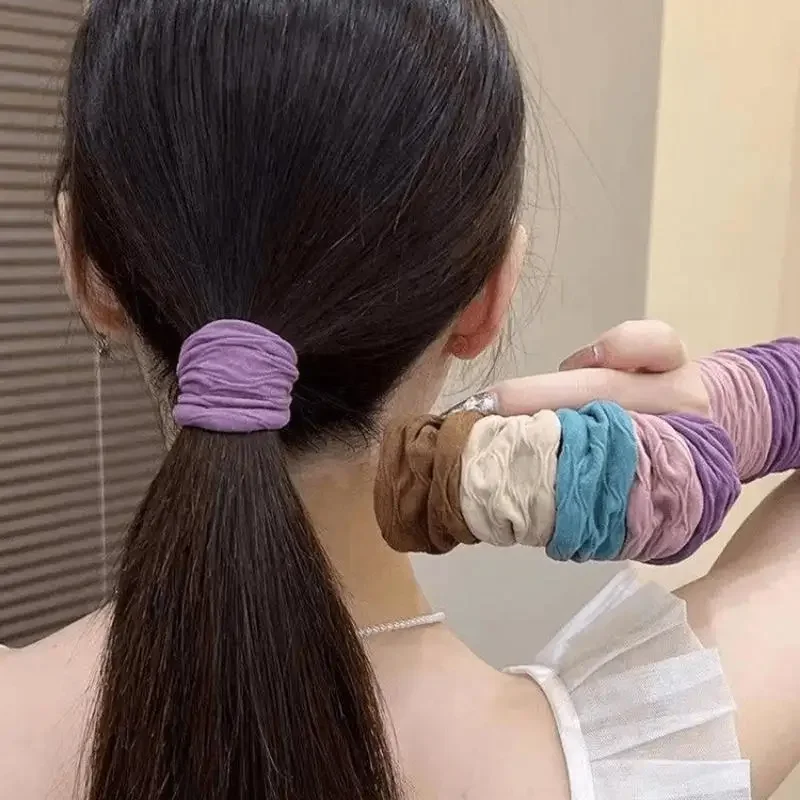 10pcs/Set Simple Wide Fabric Seamless Scrunchies Solid Color High Elastic Ponytail Holder Rubber Bands Women Girls Hair Ties Set