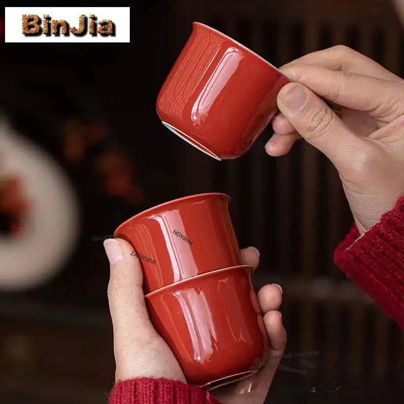 90ml Palace Museum Red Pine Stone Green Magnolia Teacup Retro Tea Bowl Jug Tea-tasting Smelling Cup Chazhan Master Cups