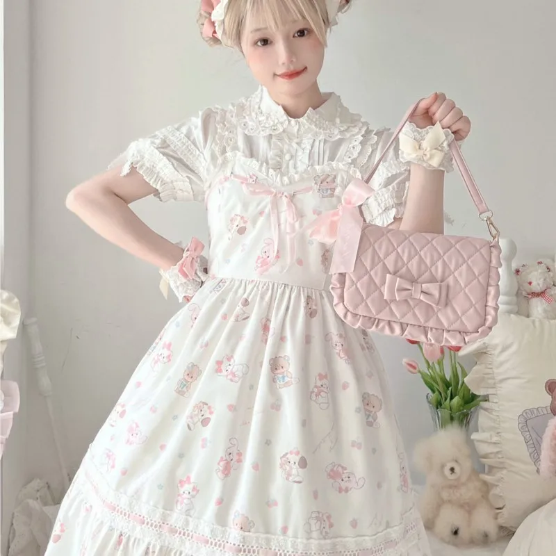 JIAERDI-Sac à Main Harajuku Lolita pour Femme, Sacoche Japonaise Solide, à Motif JOPlaid, Souple, Kawaii, Sous les Bras