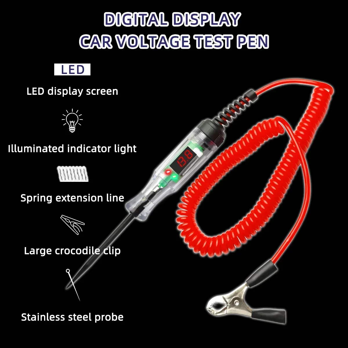 Auto Circuito Tester Pen, Max 90V, Caminhão Tensão Tester, Auto Teste de Sonda de Diagnóstico, DC 6V, 12V, 24V