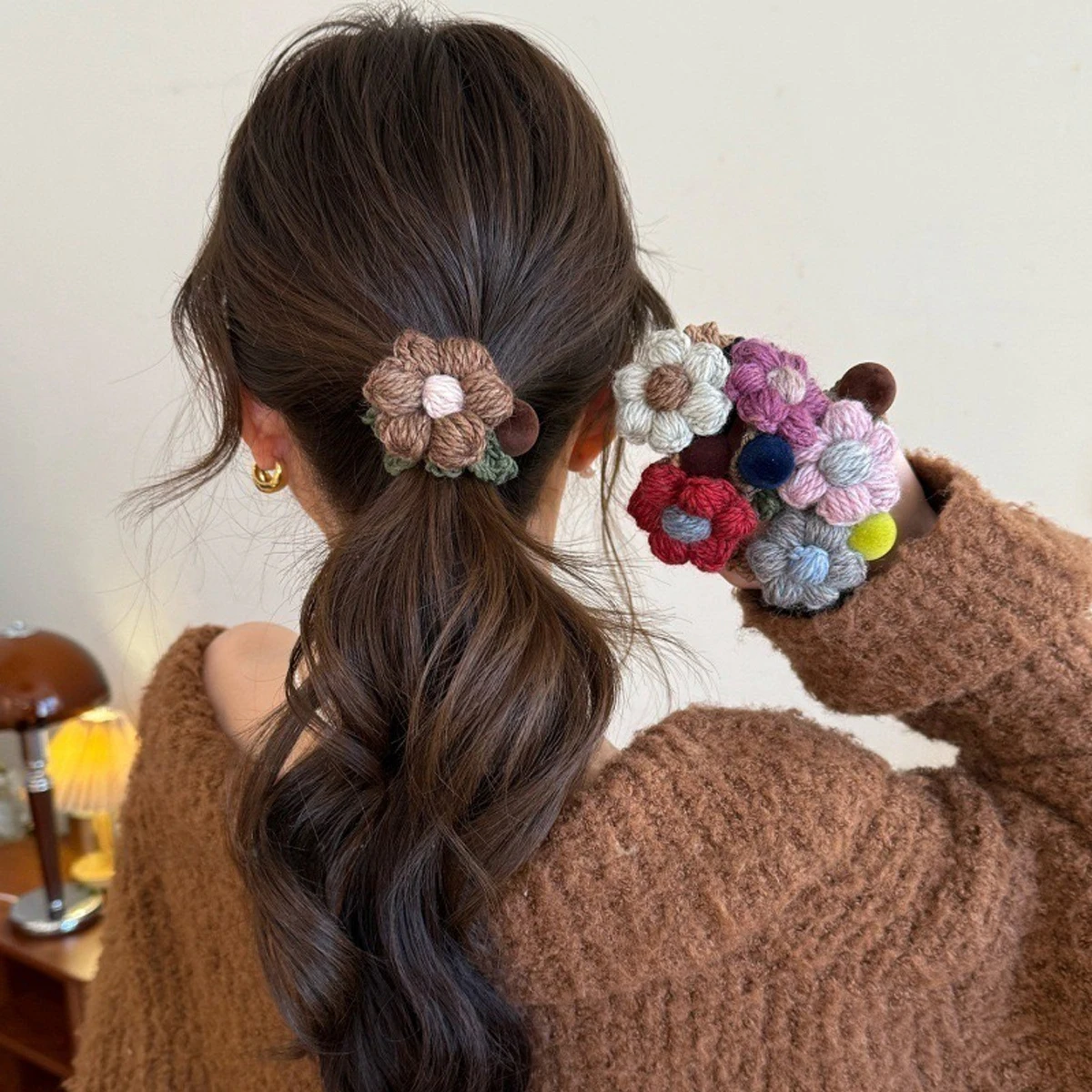 1pc Autumn-Winter Soft Wool 3D Flower Hair Bun, 2025 New Style High-Class Hair Rope for Braiding Hair, Hair Elastic Rope