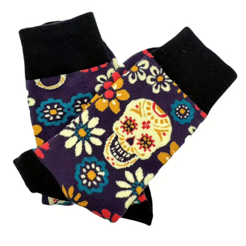 1pair Men\'s Creative Casual Harajuku Funny Personality Comfortable Skull Head Print Hiphop Fashion Print Breathable Socks