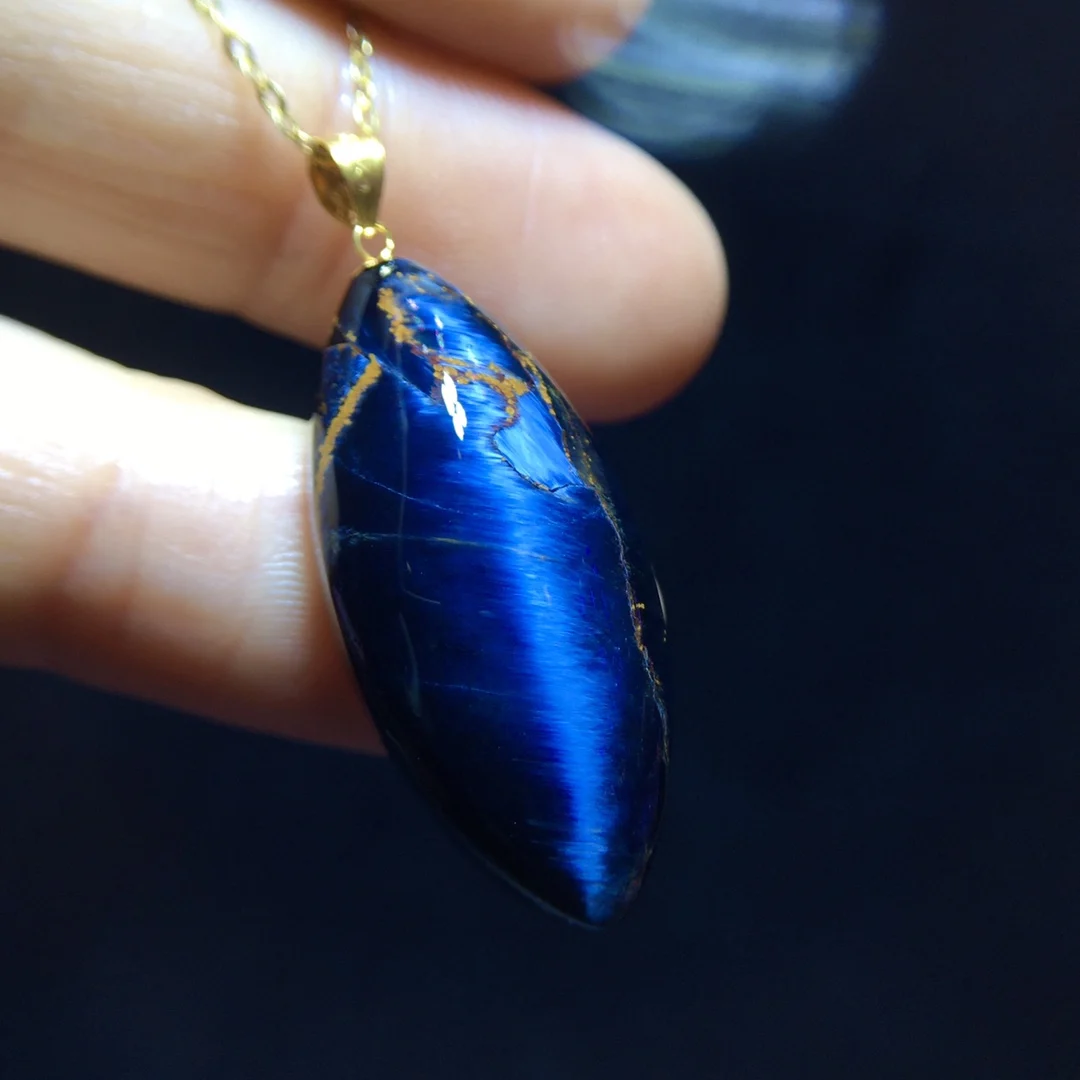 Natural Blue Pietersite Pendant Women Men 29.5/13.6mm Fire Pietersite Namibia Necklace Jewelry AAAAAA
