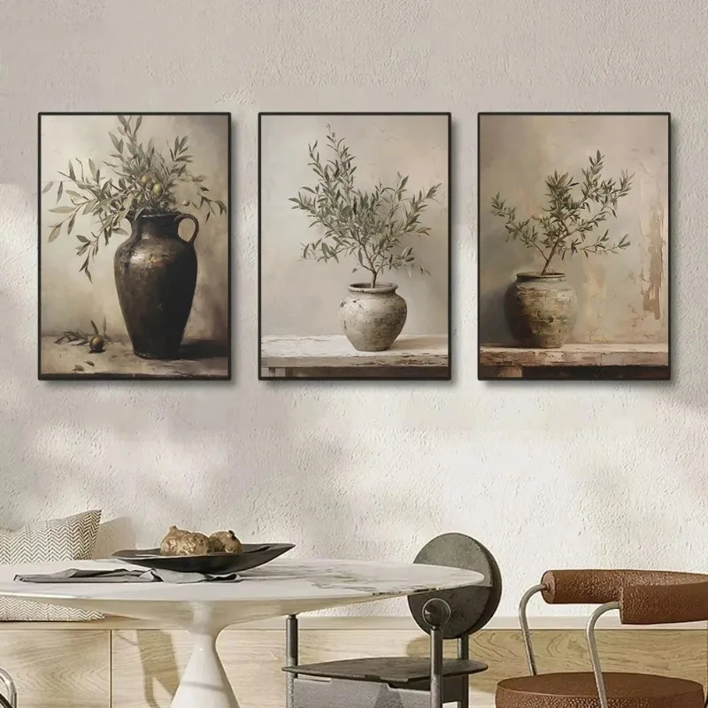 Antique Mediterranean Plants O-Olive Tree Ficus Hydrangeas Pottery Vase Poster Canvas Painting Wall Art Pictures Home Decor