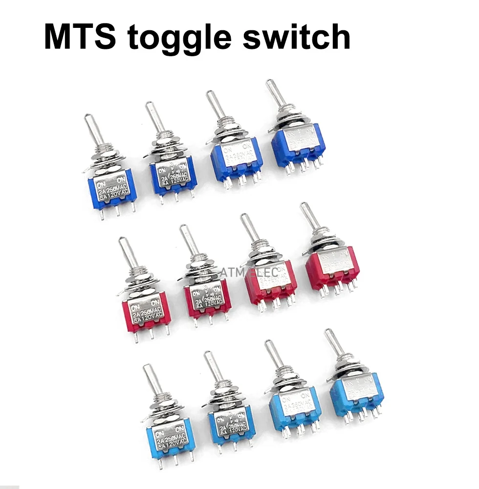 

5PCS ON/ON ON-OFF-ON Blue Red 3Pin 3 Position Latching MTS-102/MTS-103/MTS-202/MTS-203 AC125V/6A 250V/3A Power Button Switch Car