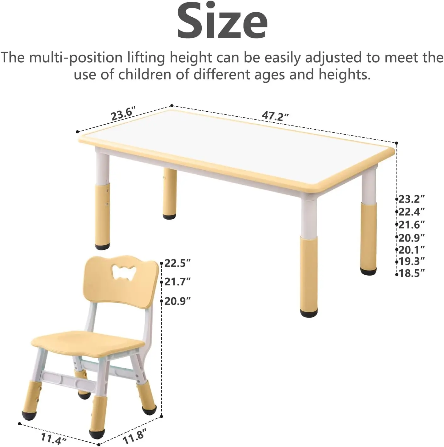 Table and Chair Set Suitable for Boys and Girls Age 2-12 Height Adjustable Table top Can be Painted with 6 Seats Suitable for Fa