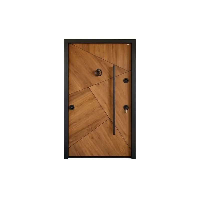 Italian Minimalist Wood Grain Metal Splicing Security Door for Villa Apartment Home Entrance Anti Theft Main Gate