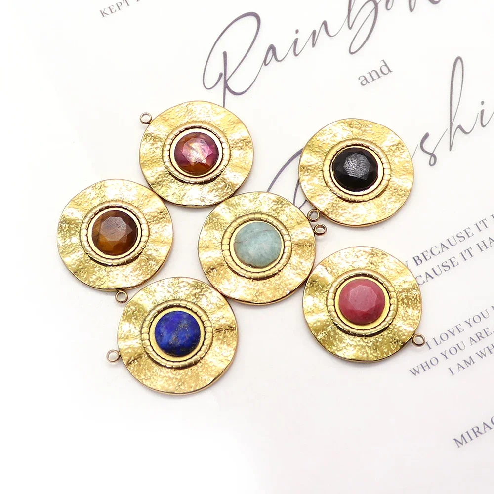 

Classic Gold-plated Disc-shaped Single-hole Pendant Inlaid with Natural Black Agate Crystal DIY Necklace Jewelry Accessory