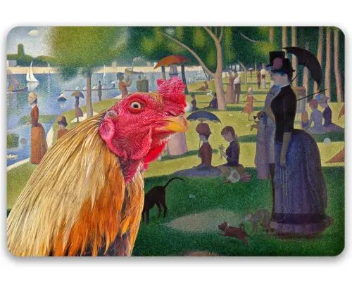 Metal Sign - A Sunday Afternoon on the Island - Interrupted by Rooster - Chicken