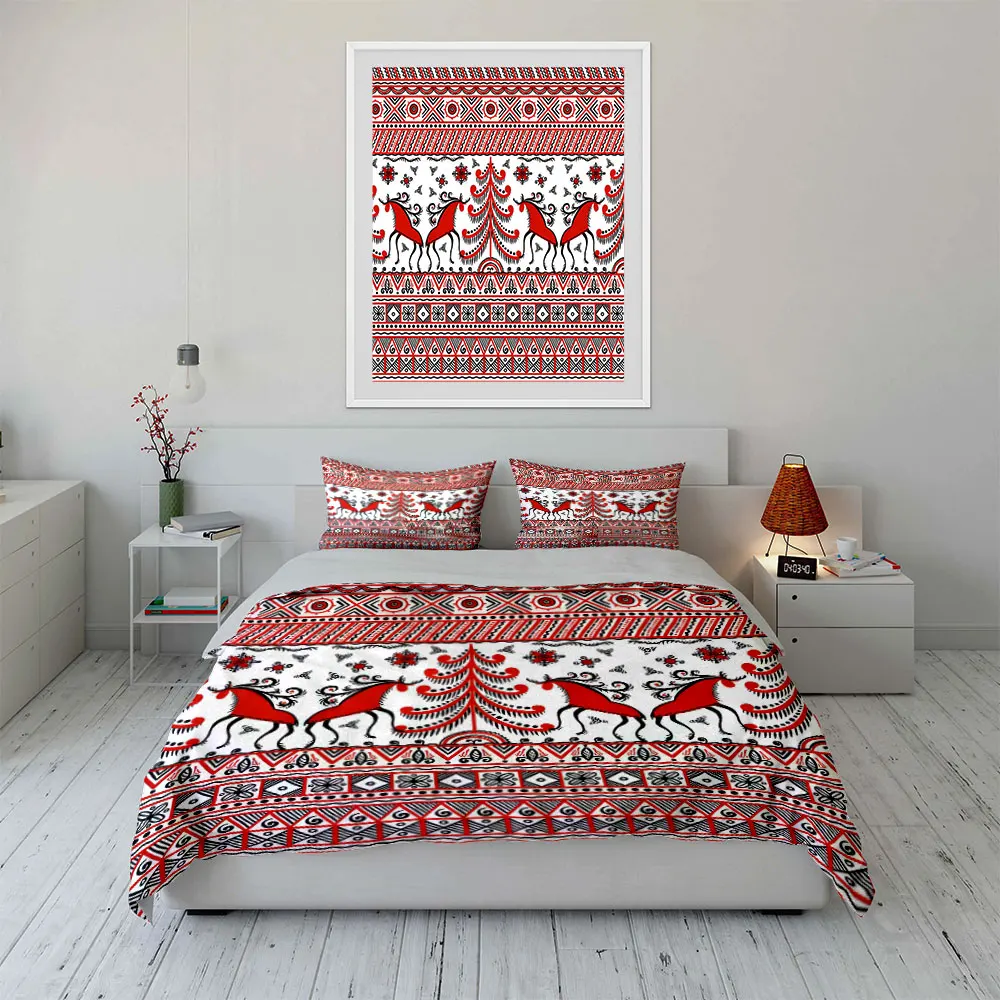 Russian Mezen painting reindeer art Bedding Set for Kids Luxury Gift 3pcs Digital Print Comforter Set Soft Comfortable