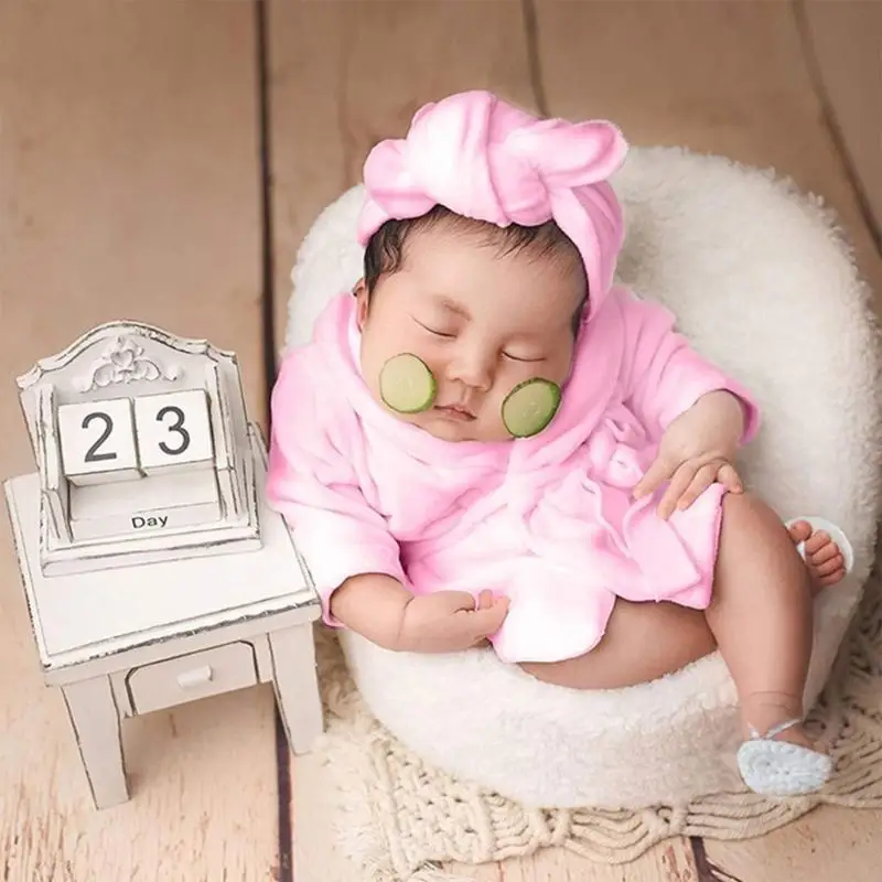 

97BE Newborn Costume for Photography Baby Breathable Bathrobe Curly Hair Cap Headwear Photo Clothing Photo Outfits