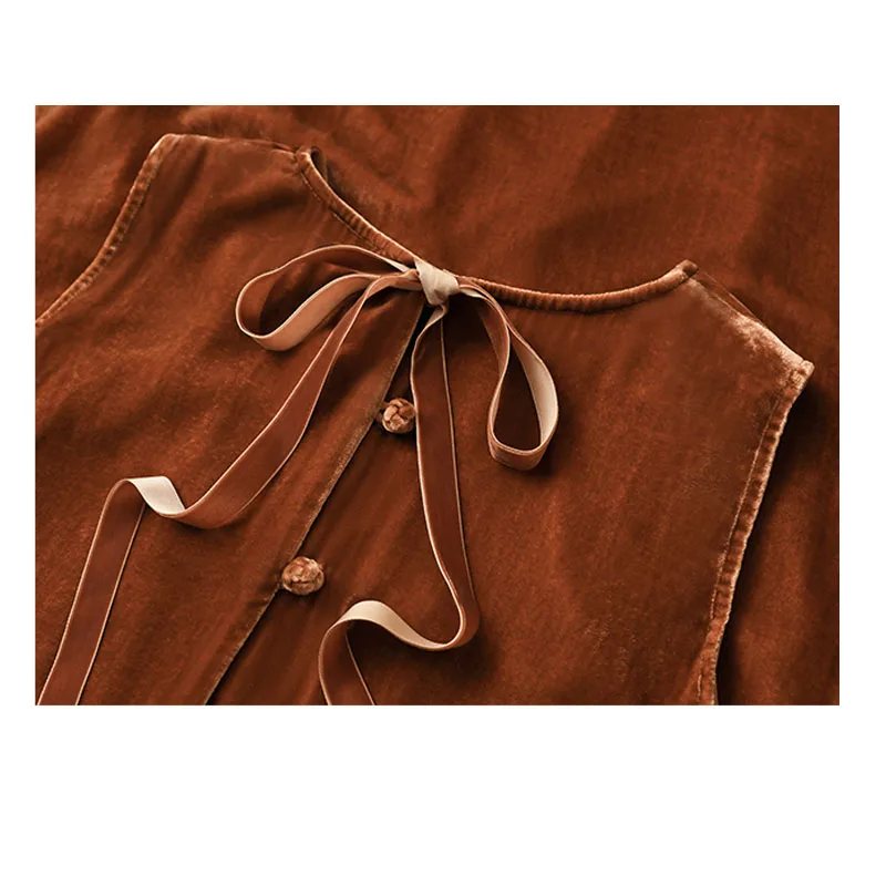 Fengbaoyu Robe femme en velours de soie naturelle - Robe longue rétro sans manches - Vêtements amples et confortables de grande taille