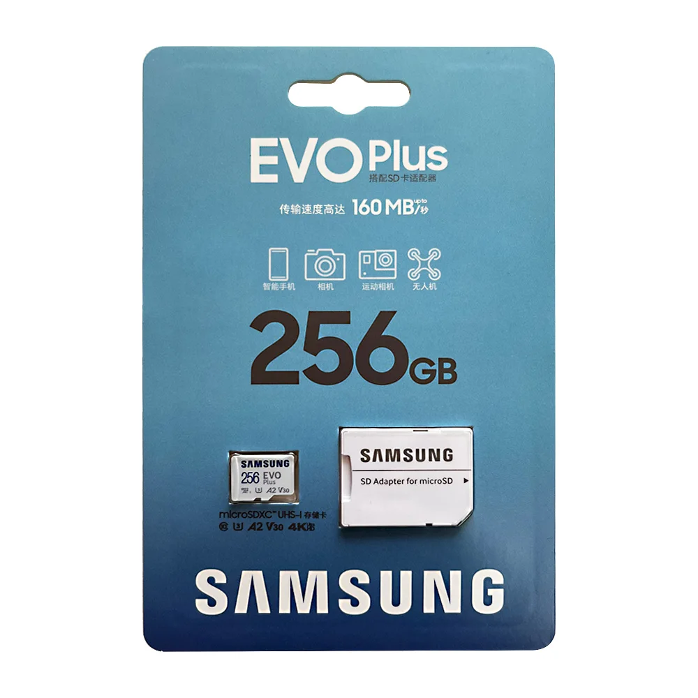 Samsung 1TB 512GB 256GB 128GB A2 V30 U3 Karta pamięci EVO Plus Micro SD 64GB A1 V10 U1 Prędkość odczytu 160MB/s Class10 Karta TF