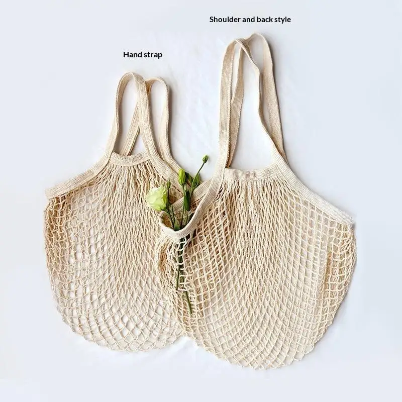 1Pcs Short Tote Net Tote Bag Portable Reusable Grocery Bags Fruit And Vegetable Bags Can Be Washed Cotton Mesh Rope Tote