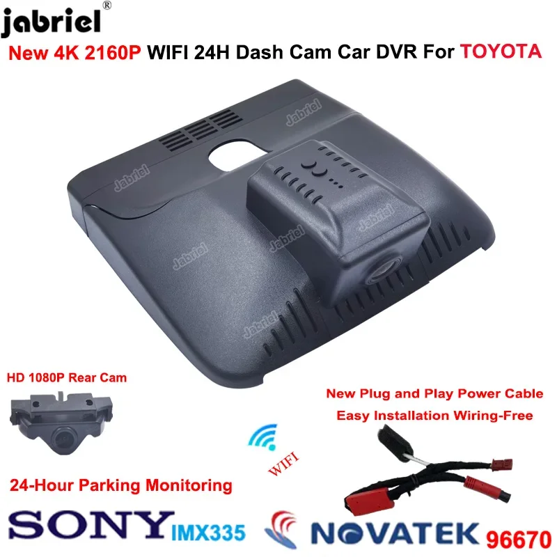 Jabriel Plug and Play Wifi Car DVR Video Recorder For Toyota BZ4X X-mode Pro 2021 2022 2023 4K Dash Cam Front and Rear Camera