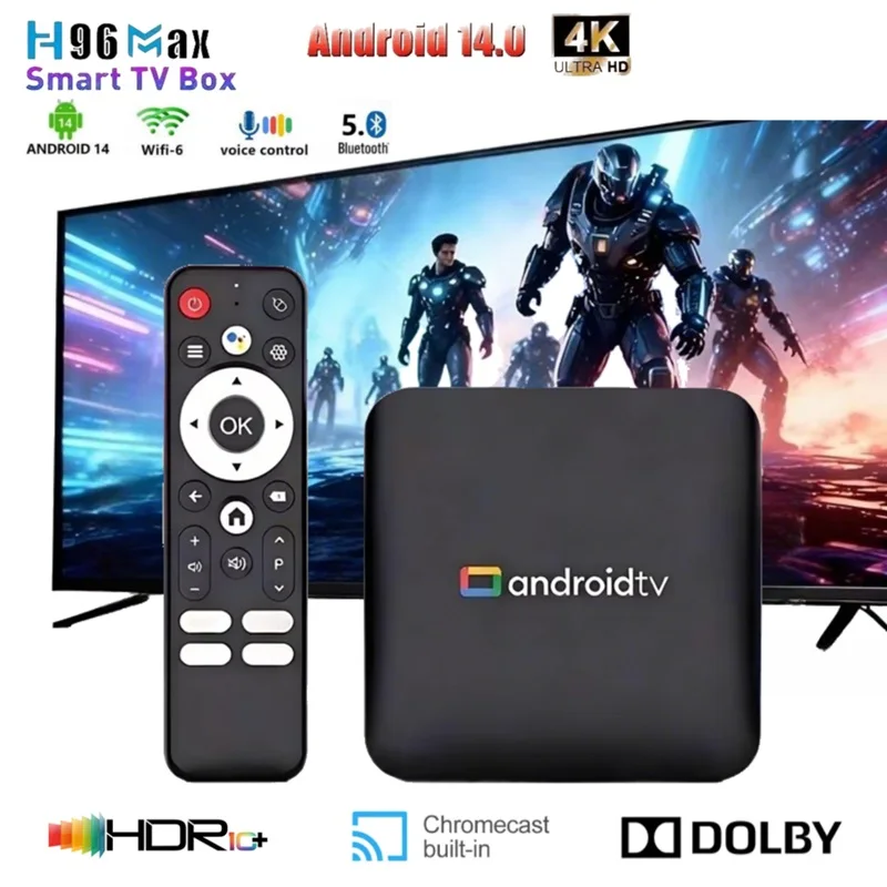 H96 MAX Amlogic S905L3 Android 14.0 TV Box 2GB 16GB 4K HDR+ Decodificación de Video 2.4G/5G WiFi BT4.0 Asistente de Voz con Control Remoto Set Top Box