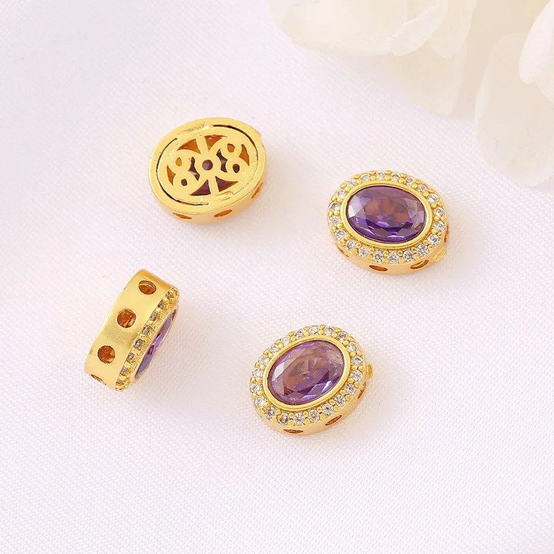 7 Pieces of Copper-gold-plated Zirconium Agate Oval Beaded Beaded DIY Bracelet Necklace Accessories Jewelry Making Materials