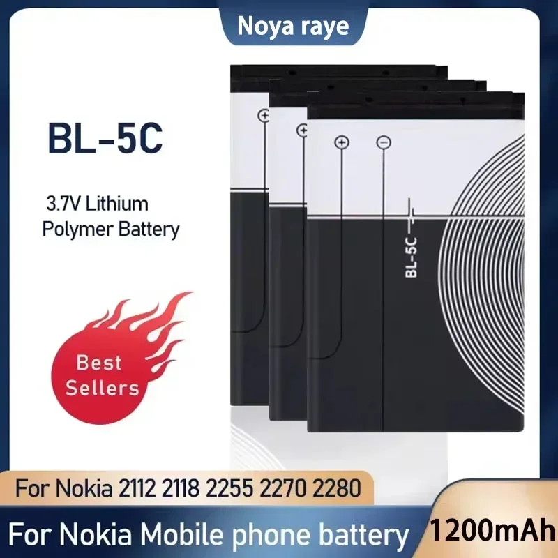 BL-5C 1200mAh  BL5C Replacement Li-ion Lithium Battery 3.7V Batteries for Nokia 1112 1208 1600 2610 2600 n70 n71