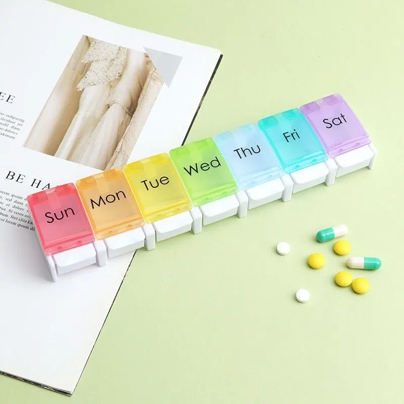 7 Boxes a Week Piano Press Pill Box Portable Single Row Pill Box Seven Days Rainbow Pill Box