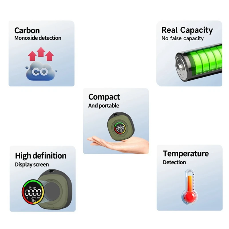 Detector de monóxido de carbono portátil 3 en 1, Detector de CO de viaje profesional y preciso, recargable, con alarma fuerte