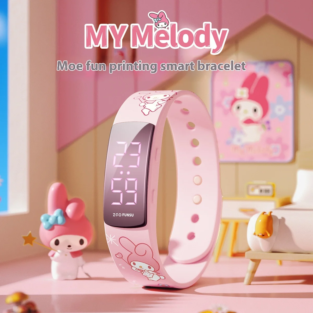 Miniso Melody Kuromi Square Watch Girl Sports Cartoon Waterproof Cute Girl Square School Children Smart Bracelet Birthday Gift