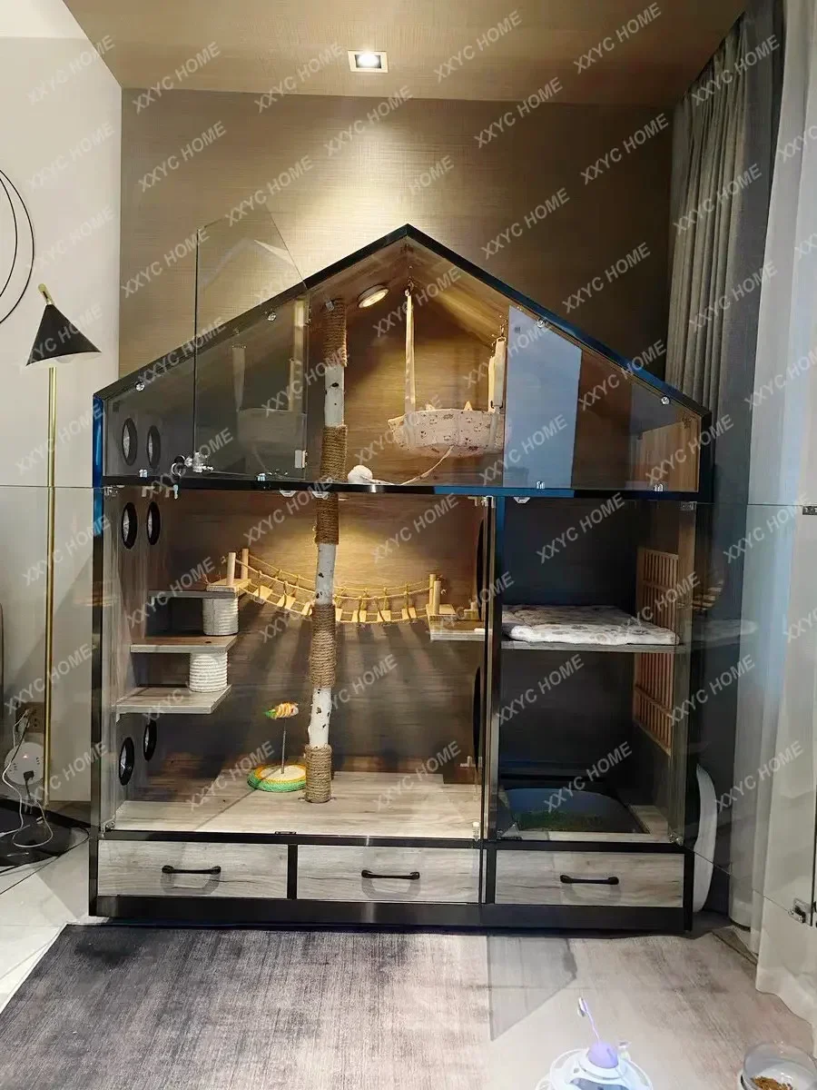 

Кошачья вилла из цельного дерева, домашняя клетка для кошек, супер большой свободный пространство, домашний роскошный шкаф для кошек