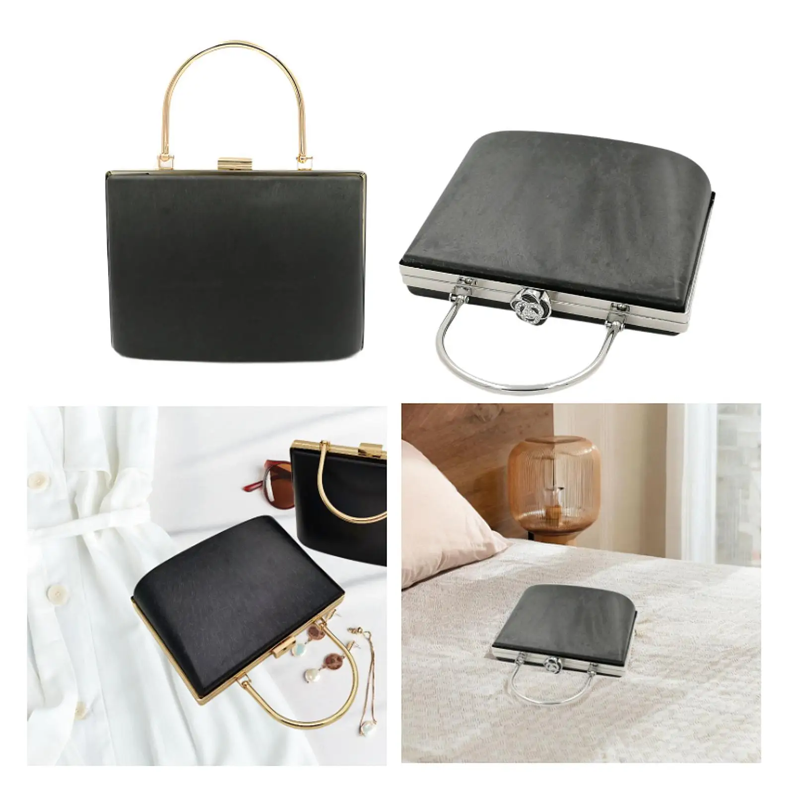 Womens Evening Bag Wallet Top Handle Portable Rectangular PU Leather Clutch Handbag Purse for Prom Cocktail Party Wedding