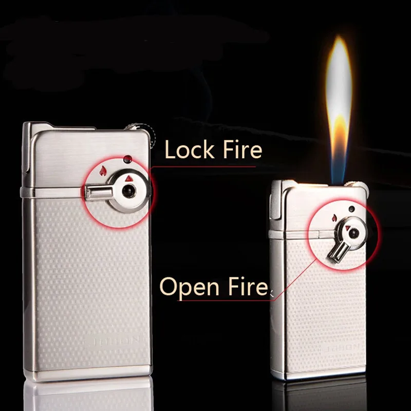 JOBON Dual Flame Butane Gas Lighter Metal Outdoor Windproof Blue Flame Turbo Jet Cycle Use Flame Size Adjustment Cigar Lighter