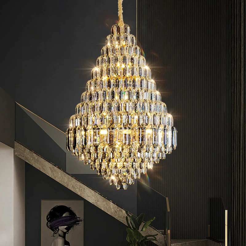 

Grand Chandelier Villa Hall Light Duplex Building Hotel Lobby Restaurant Staircase Light Luxury Crystal Pendant Light Fixture