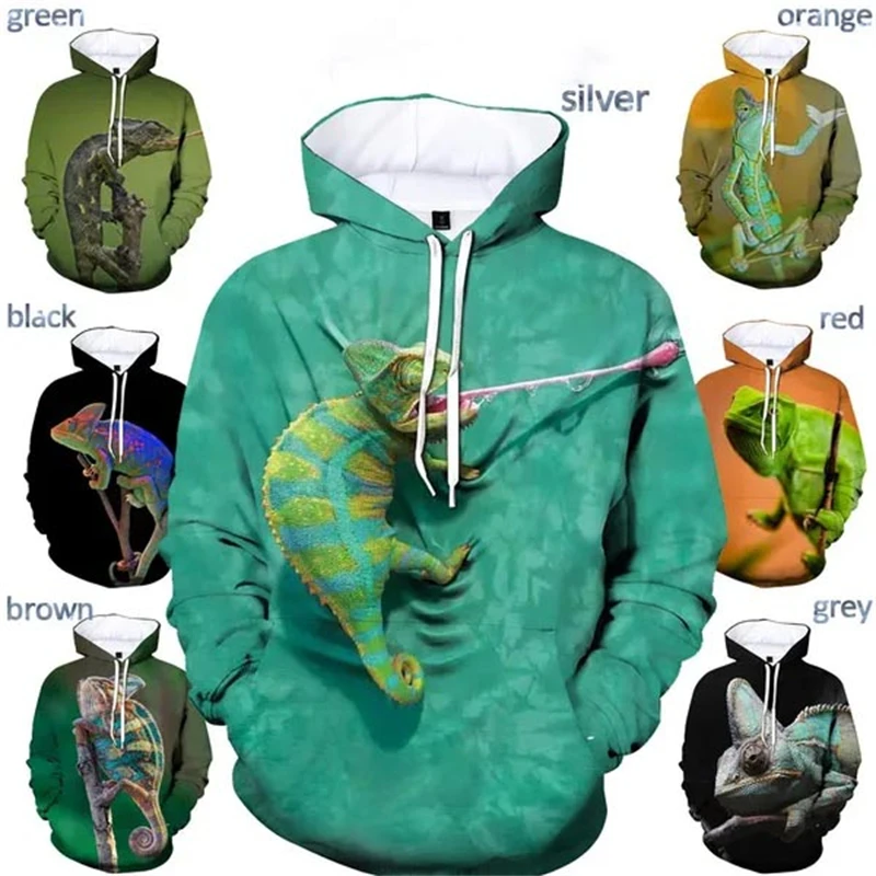 3D Printed Color Chameleon Lizard Hoodie For Men Women Casual Animal Pattern Pullovers Sweatshirts Top Clothes Streetwear