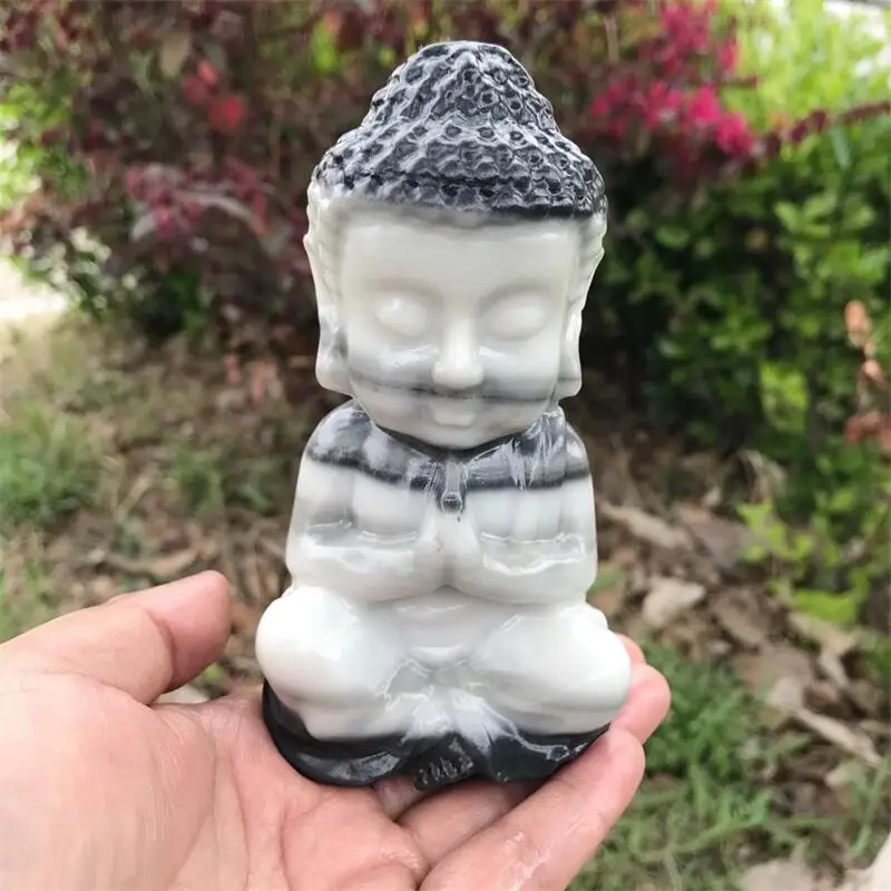 12CM Natural Taichi Stone Buddha Handmade Carved Healing Polished Powerful Fengshui Home Decoration Gift 1PCS