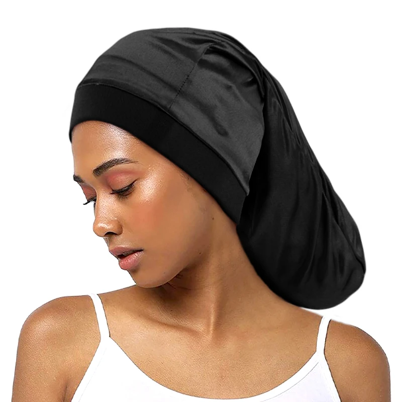 

New Unisex Open wide elastic band Satin Pocket Bonnet silky dreadlock braids baggy cap Men Women Long Cylinder Sleeping Cap