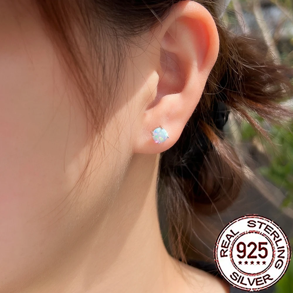 CWWZircons S925 فضة رائعة الأبيض أوبال أقراط مستديرة للنساء الفتيات العصرية اليومية حفلة غرامة مجوهرات SE125 #4