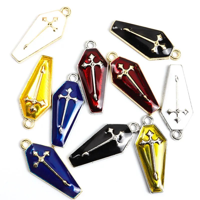 Dark Style Halloween Cross Tombstone Enamel Charms 10pcs DIY Gothic Retro Ornament Findings Necklace Bracelet Earrings Pendants