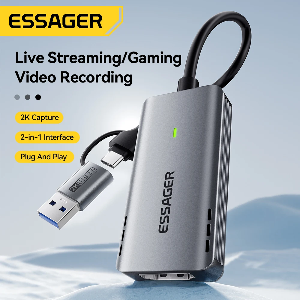 Essager 2 in 1 USB 3.0 Video Capture Card 4K HDMI to USB/Type-c Gaming Live Streaming Grabber Record For Switch Video Recorder