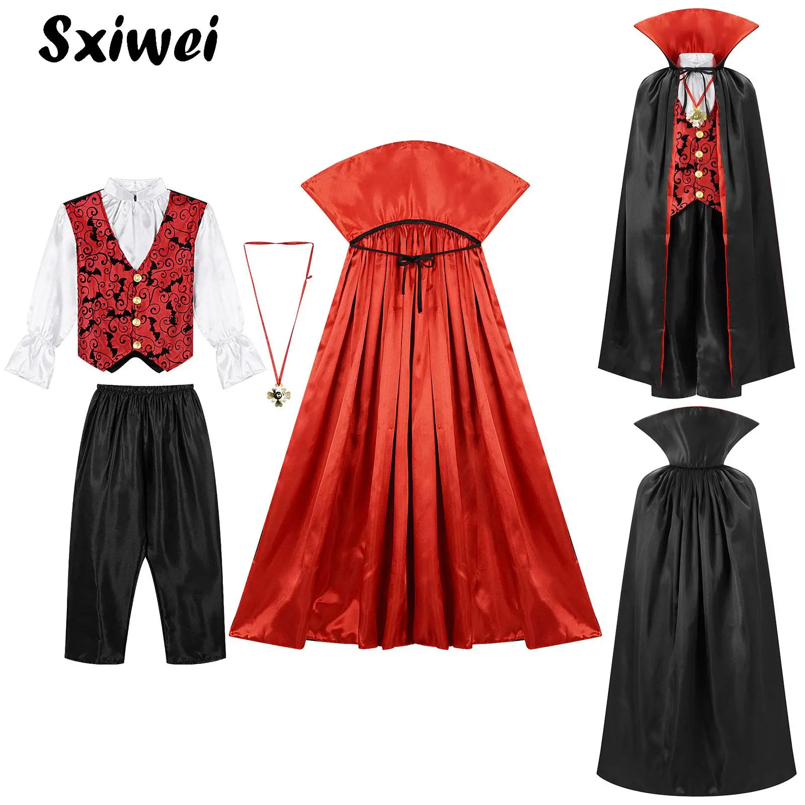 

Halloween Vampire Cosplay Costume for Kids Boys Carnival Party Dress Up Outfit Gothic Medieval Vampire Role Play Cloak Suit