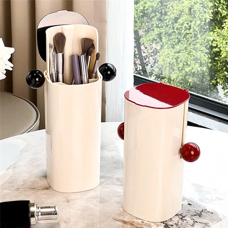 AB43-자동 리프팅 방진 4칸 메이크업 브러쉬 보관 홀더, 사용하기 쉬운 화장품 메이크업 브러쉬 홀더 블랙