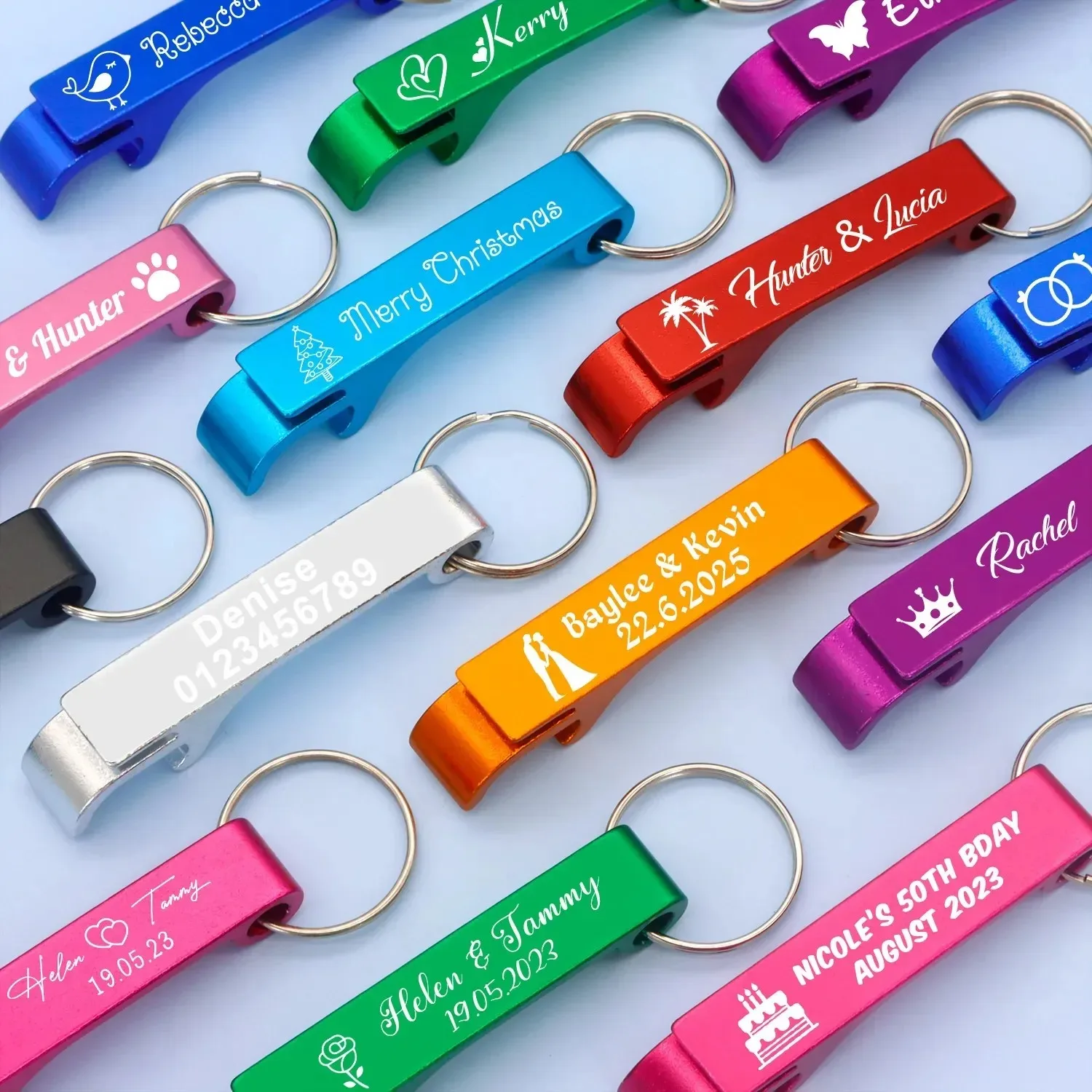 5/10/30/50/100pcs Personalized Bottle Opener Key Chain Engraved Wedding Favors Brewery Hotel Restaurant Logo Party Private Gift