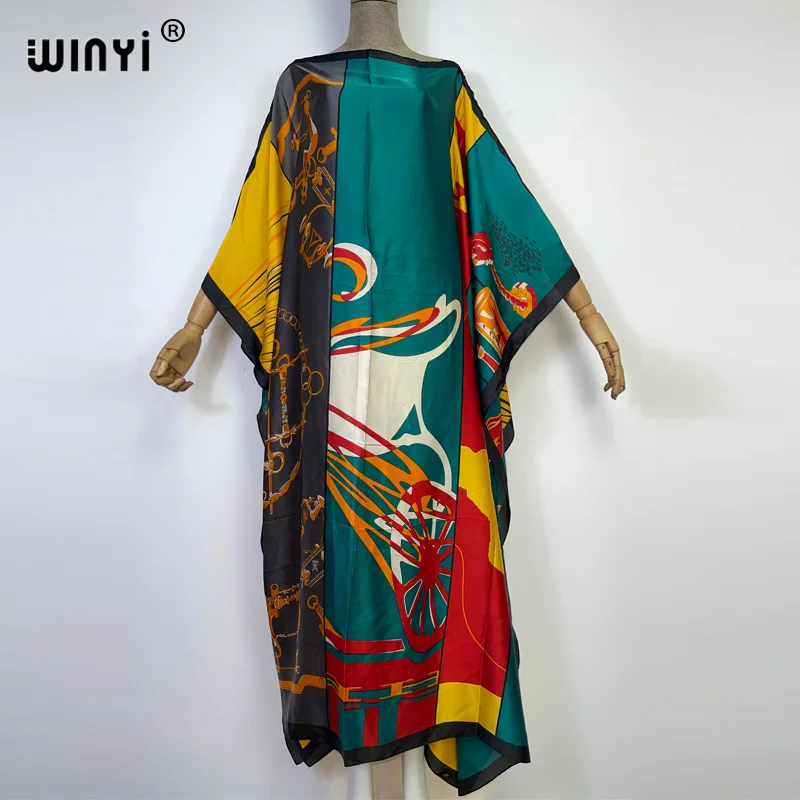 WINYI Africa silk feeling Beach Cover up elegant boho clothing bathing suit kaftan holiday women christmas party dress kaftan